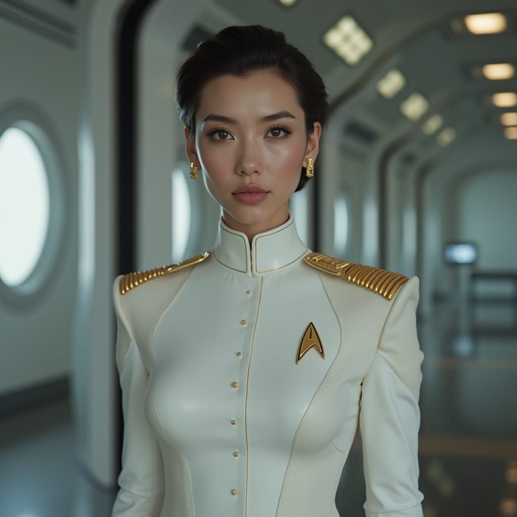 Vulcanoid Counselor in Futuristic Starfleet Uniform