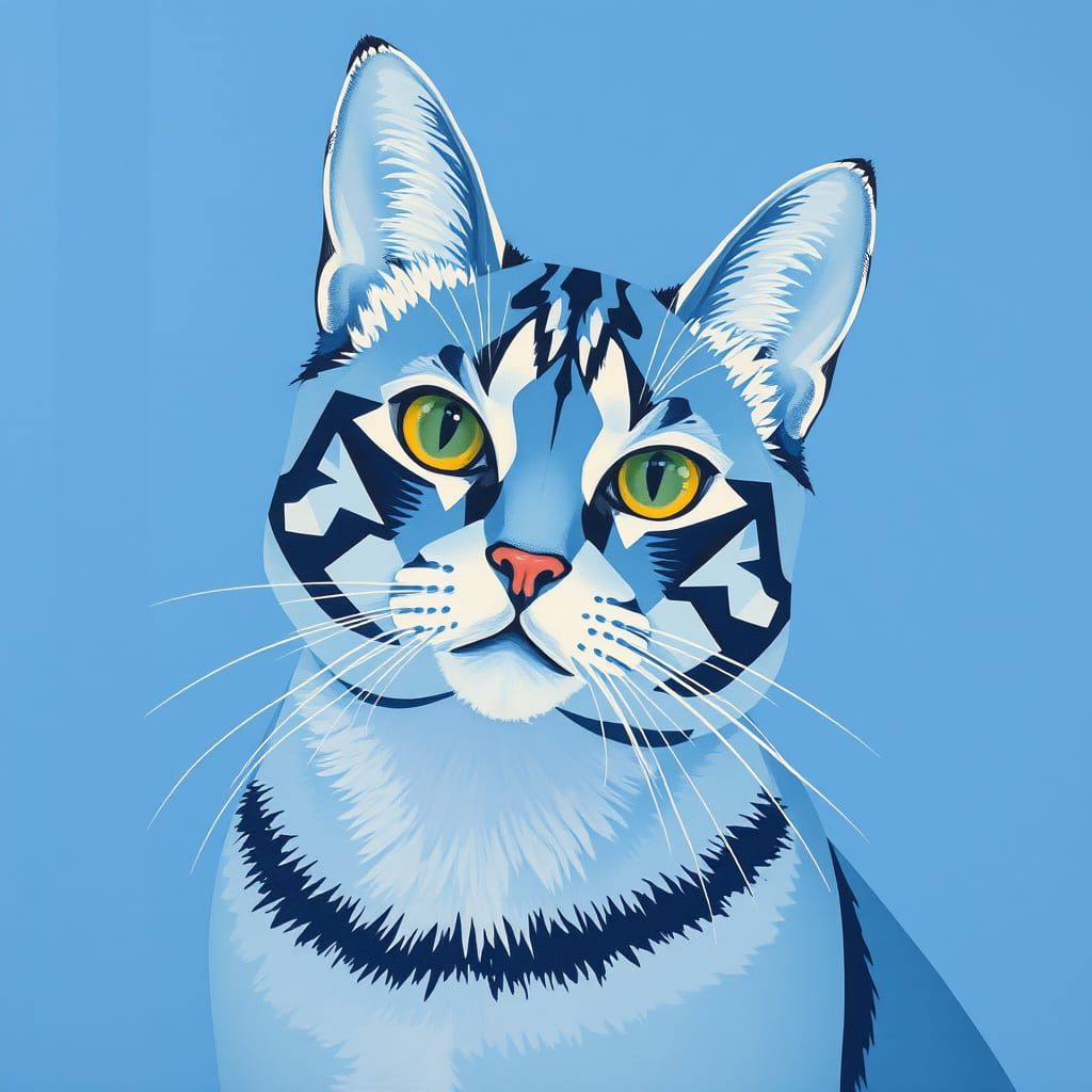 Blue Cat in Bridget Riley Op Art Style
