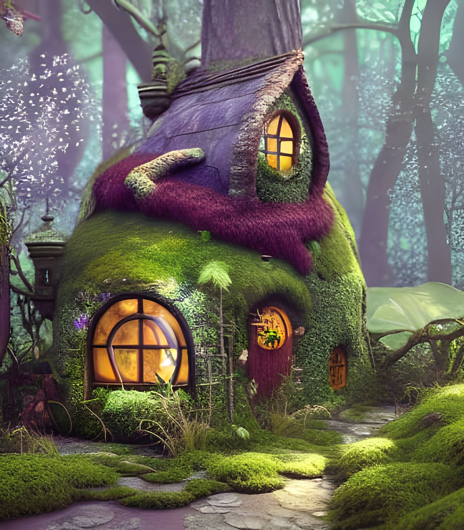 Enchanted Fairy Cottage in Mossy Woodland