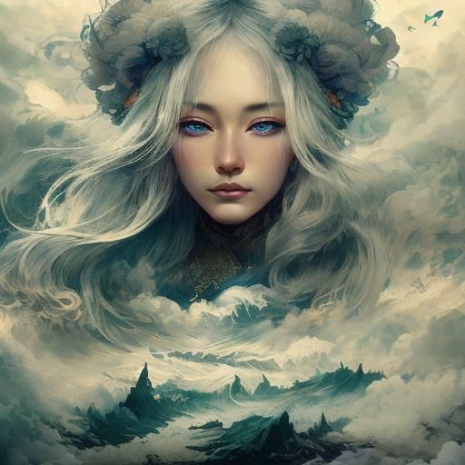 Dramatic Portrait of a White-Haired Woman