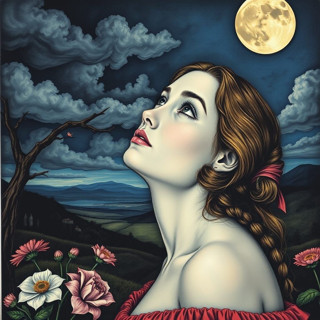 Surreal Moonlit Portrait of a Woman