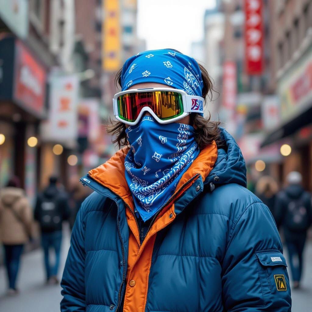 Person with Bandana and Ski Glasses in Urban Art Style