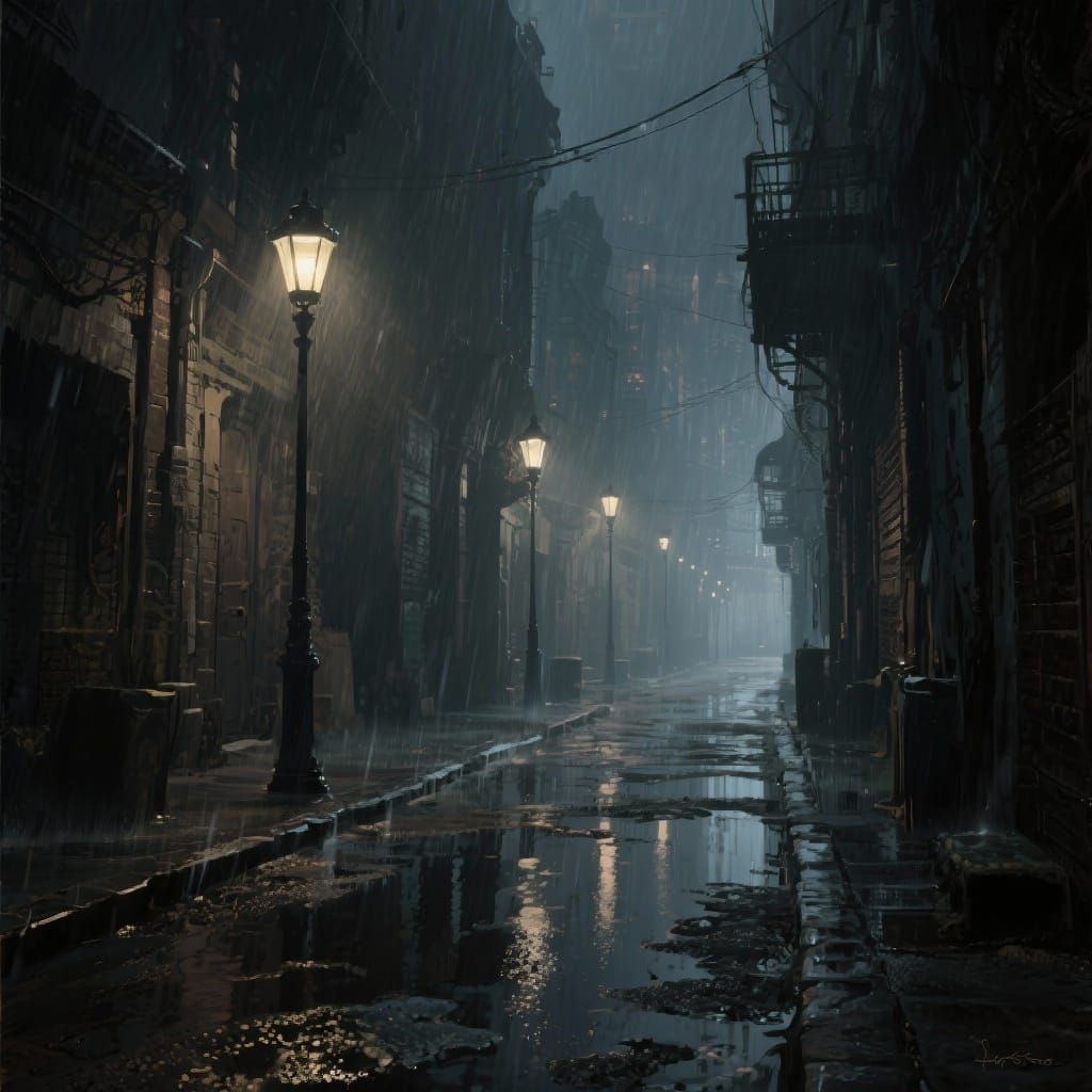 Shadowy City Street at Night in Noir Style