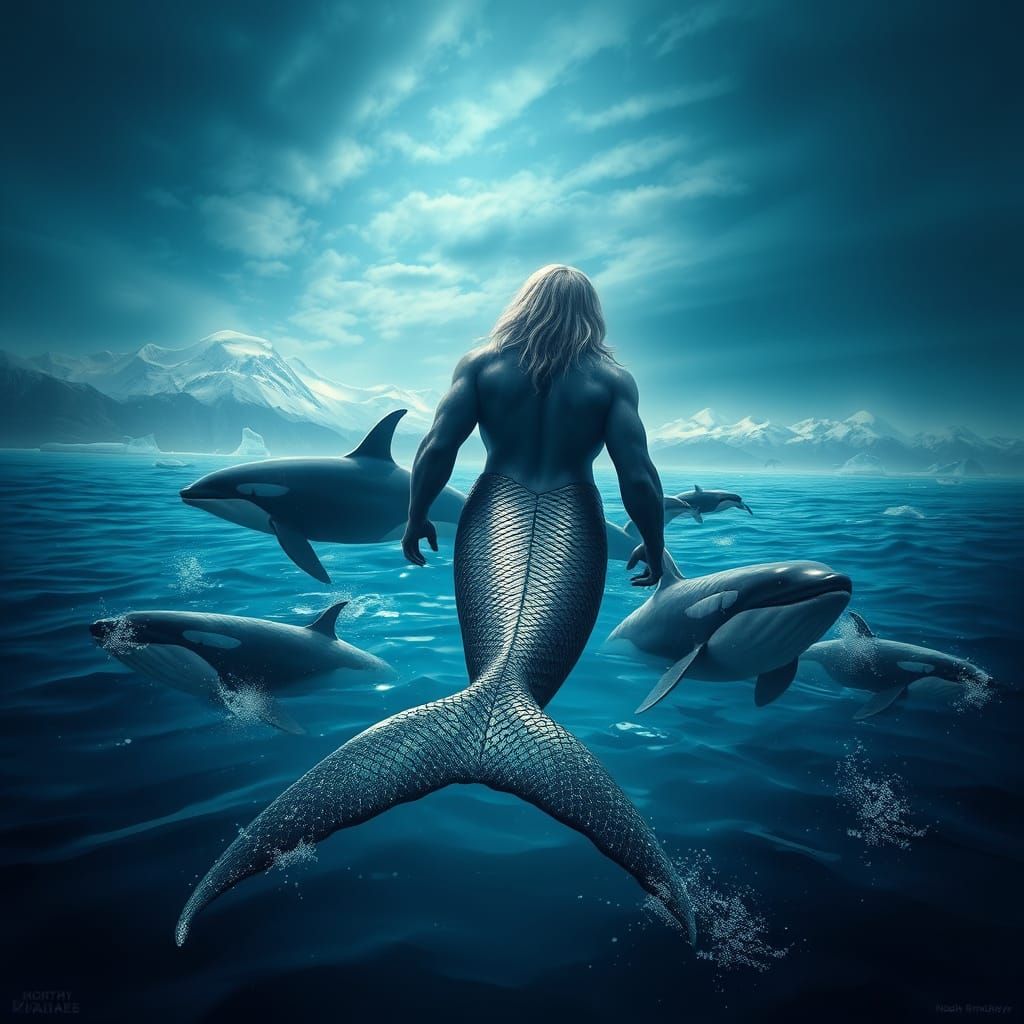 Beefcake Merman's Frigid Swim South: Digital Art