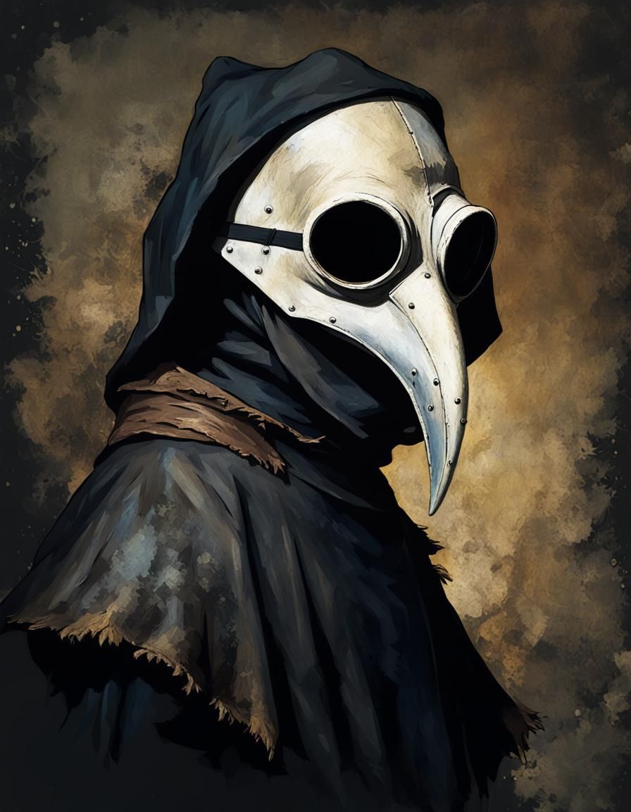 Medieval Plague Doctor Portrait in Oil Painting Style