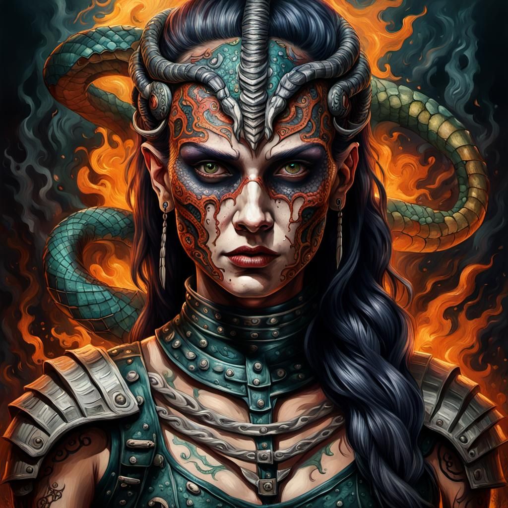 Gothic Serpent Tattoo Artist: An Impasto Masterpiece