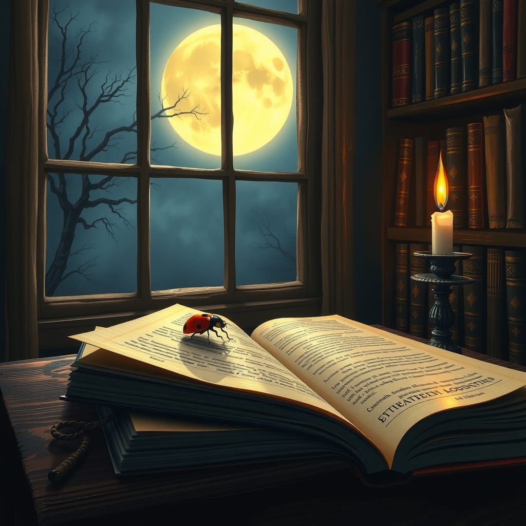 Ladybug in Gothic Library by Moonlight