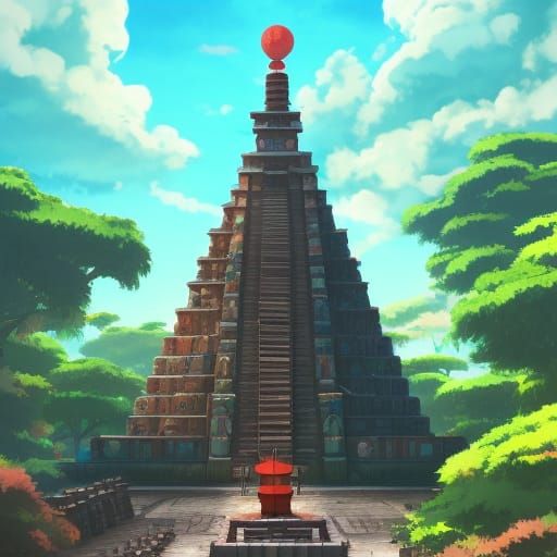 Aztec Temple in Studio Ghibli Anime Style