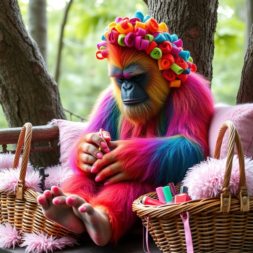 Flamboyant Bigfoot Lounging in Treehouse