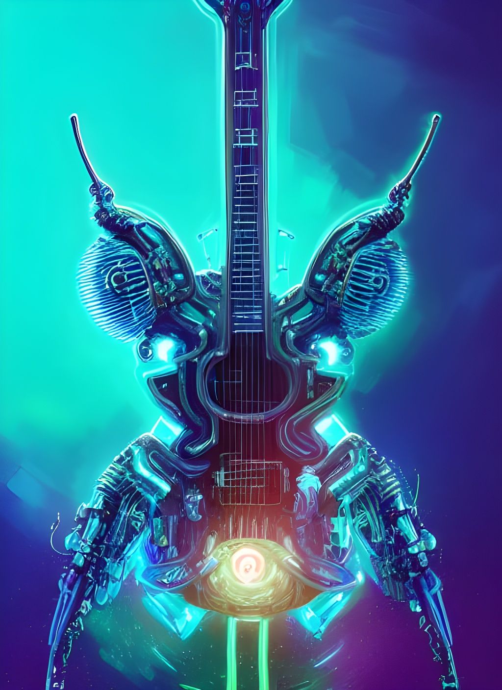 Biopunk Cyborg Electric Guitar in Opalescent Style