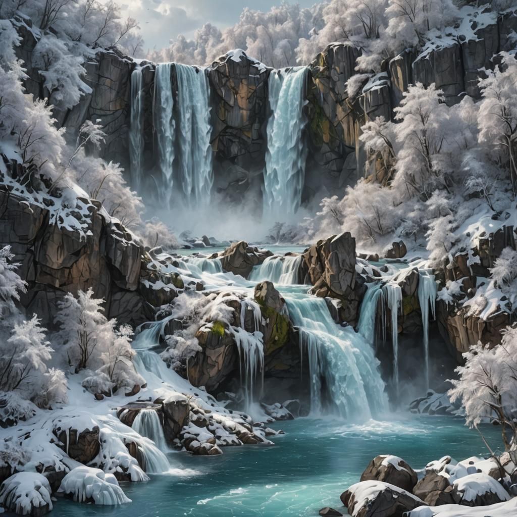 Towering Waterfall in a Frozen, Arctic Paradise