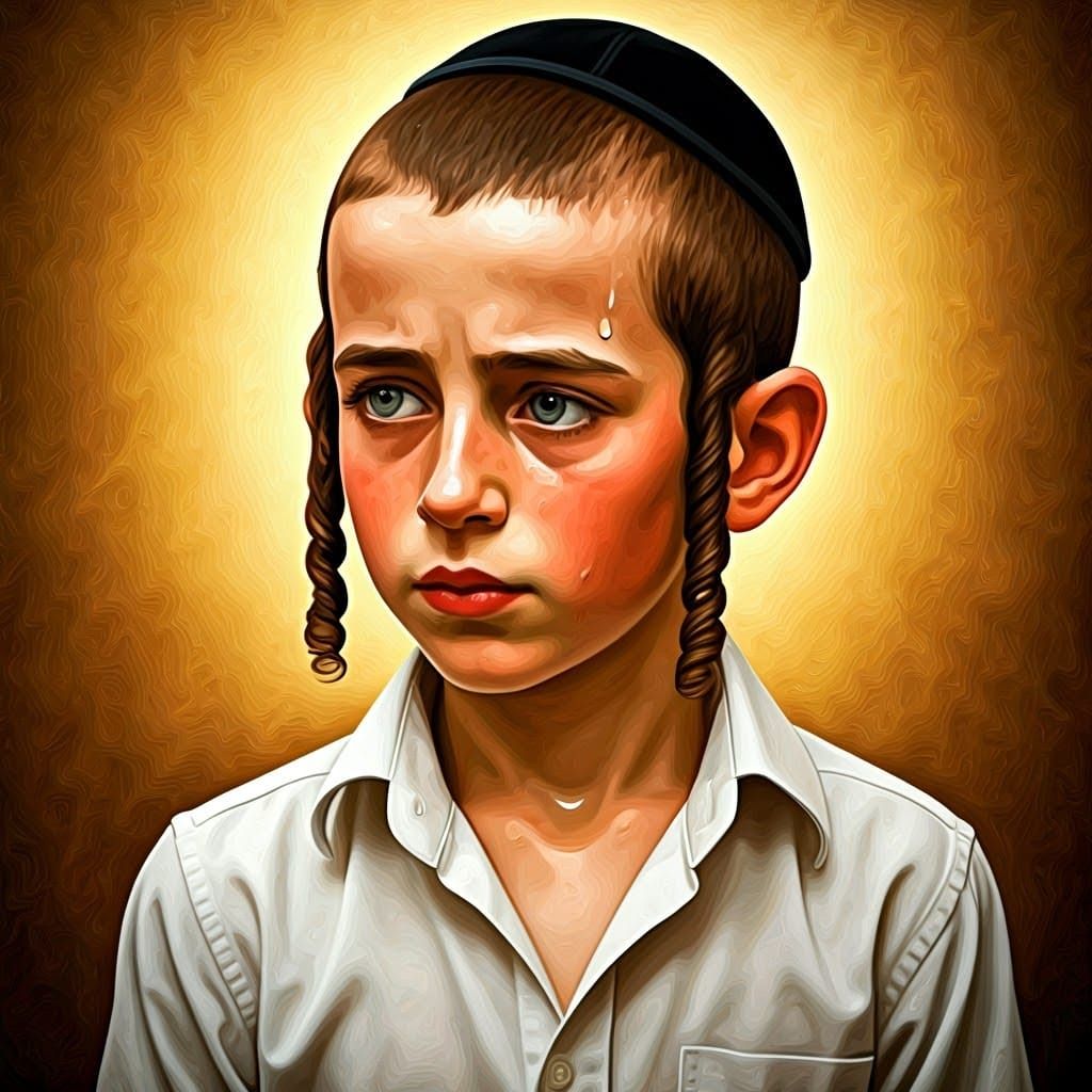 Ultra-Orthodox Boy Portrait in Expressionist Style