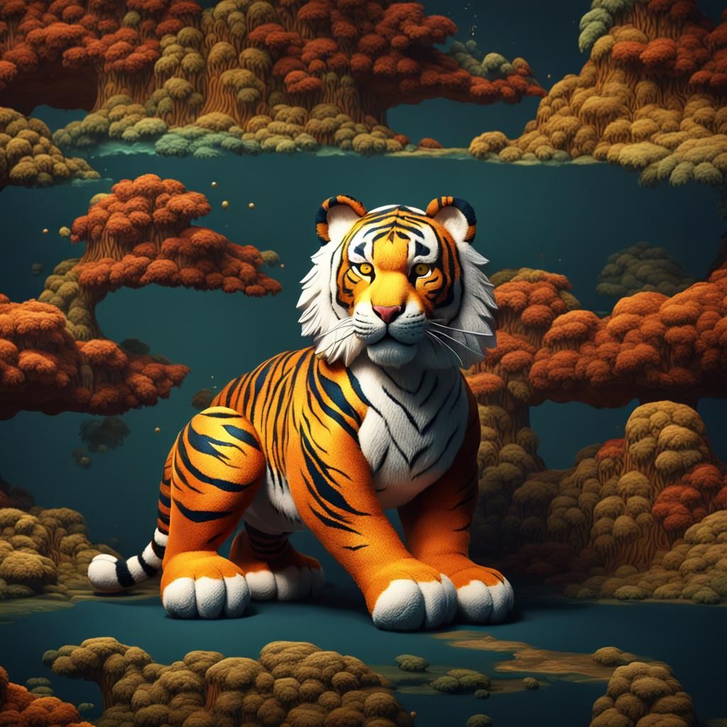 Plush Tiger in Detailed Matte Painting Style