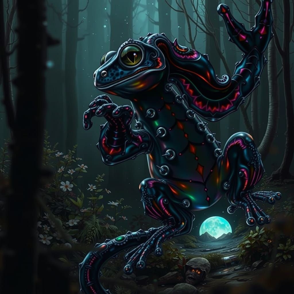Surreal Fusion of Frog and Rabbit in Psychedelic Landscape