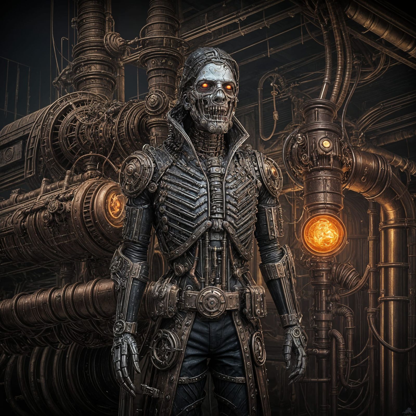Steampunk Biomechanical Sentinel Protecting Secrets