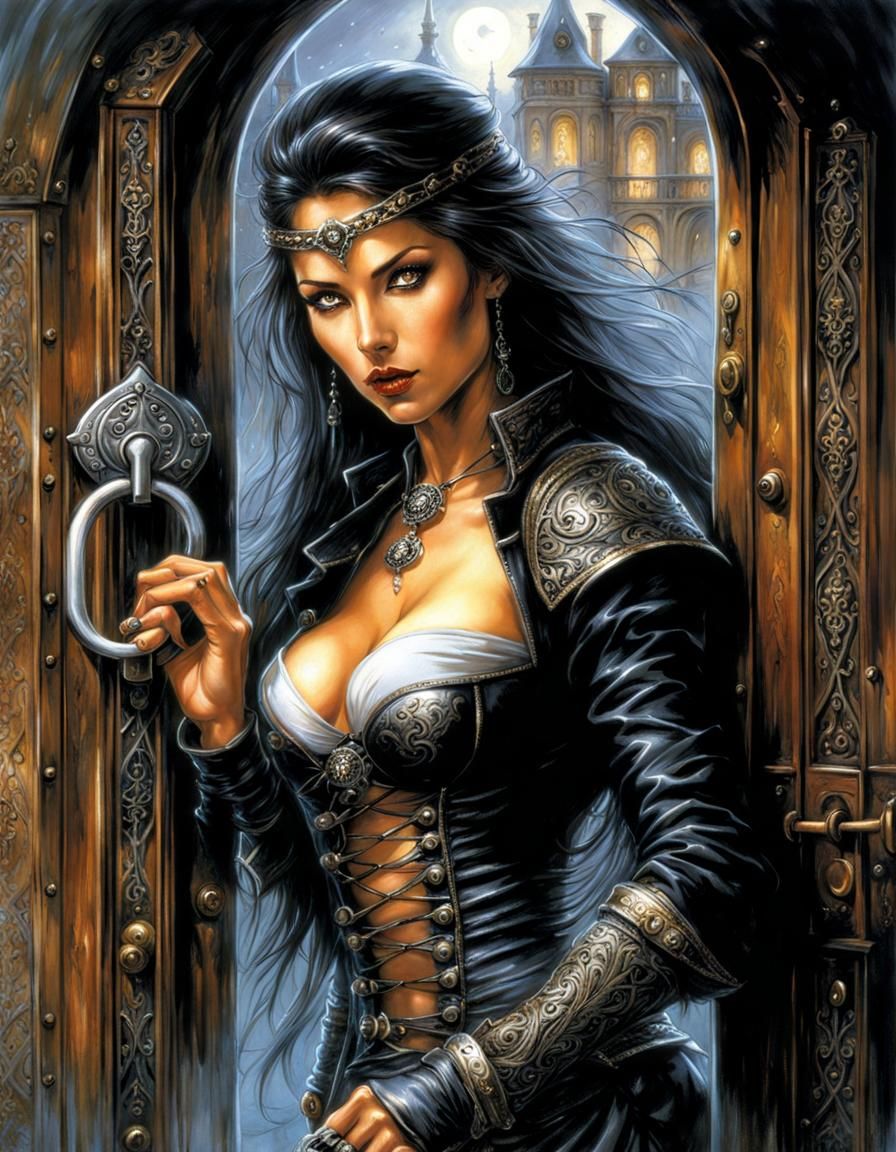 Female Thief Picks Lock: Dark Fantasy Illustration
