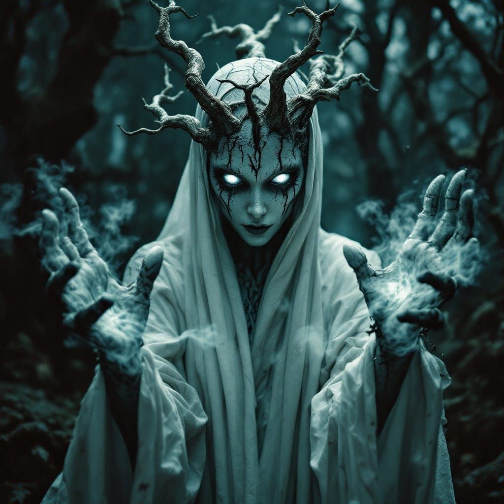 Seeress Witch Shrouded in Shadowy Whispers