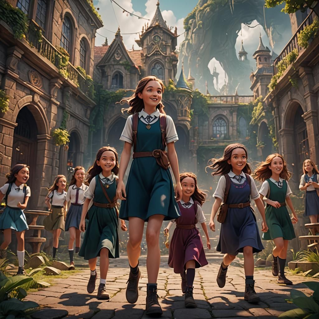 Primary School Friends Having Fun: Fantasy Concept Art