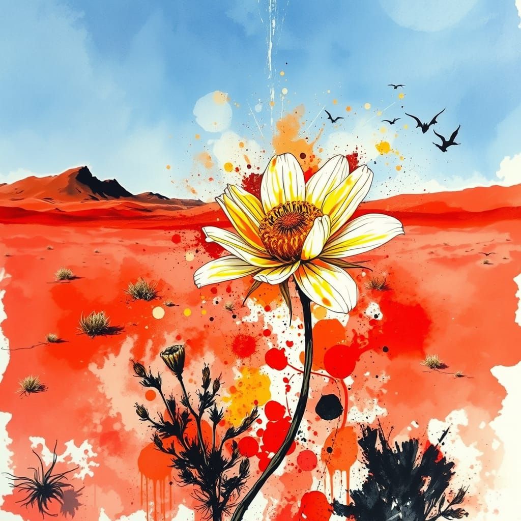 Desert Flower Blooms in Red Mesa Landscape