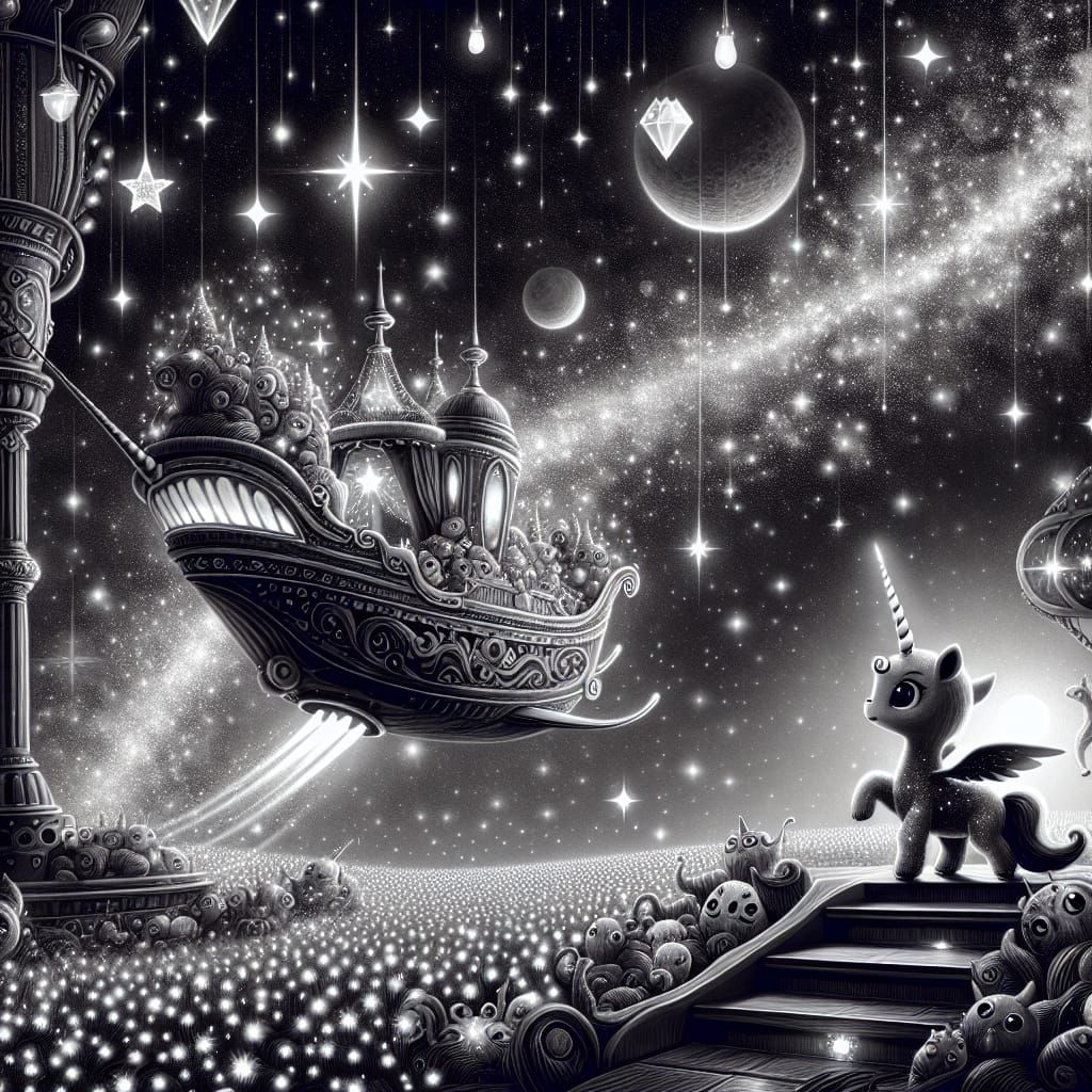 Pouty Alien Unicorn on Spaceship: Digital Illustration