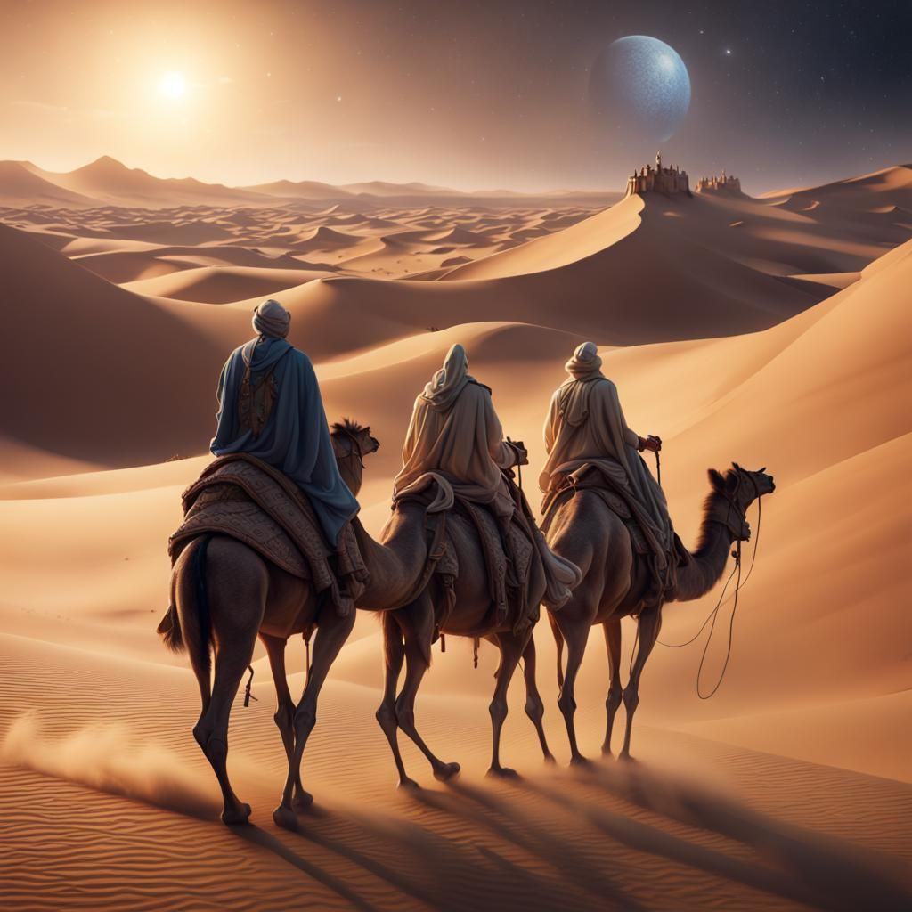 Three Wise Men Journey Under the North Star