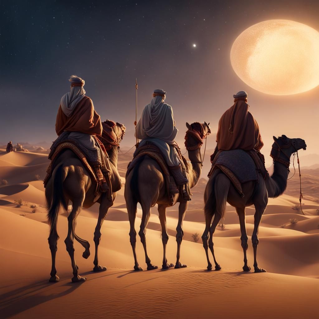 Three Wise Men Journey Under the North Star
