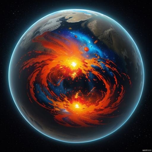 Dancing Martians on a Burning Planet as Oil Painting