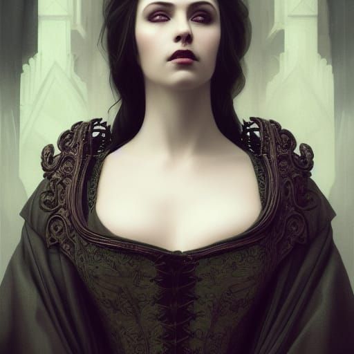 Renaissance Vampire Lady Portrait in Digital Art Style