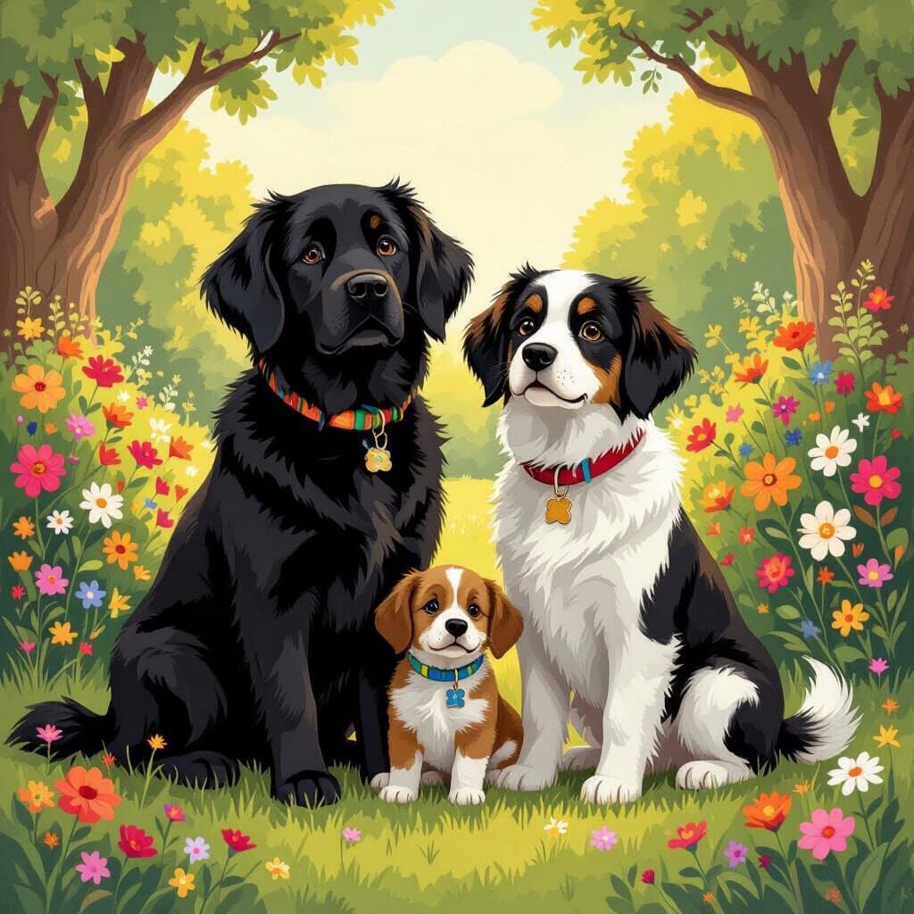 Dogs and Puppies in Backyard, Potter Style