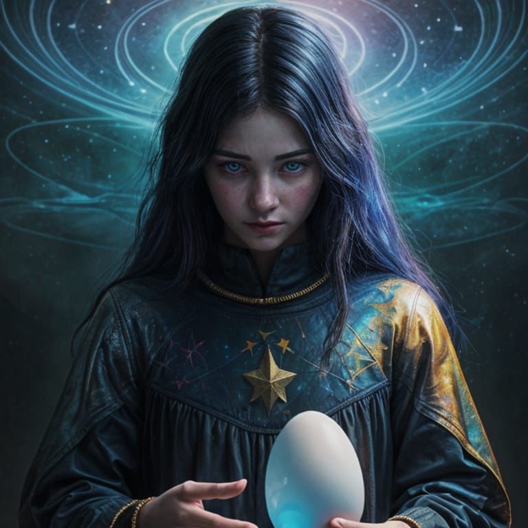 Orphan Girl with Magic Egg: Astral Illustration