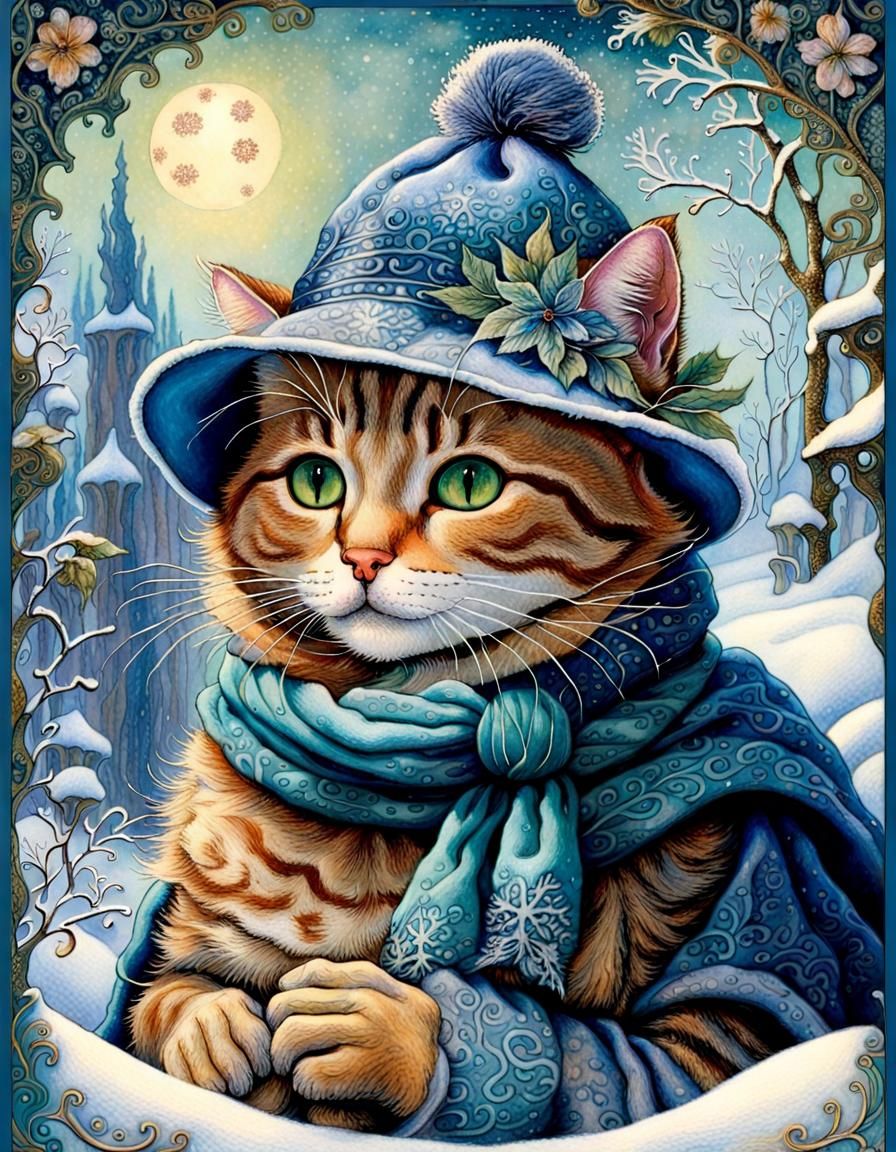 Beautiful Winter Cat in a Wonderland Scene