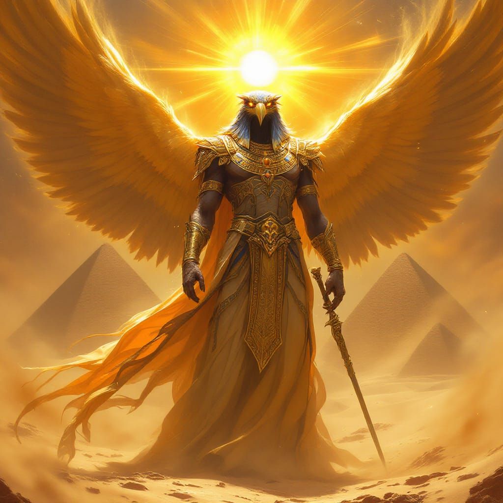 Bird Pharaoh of the Golden Desert in Fantasy Style
