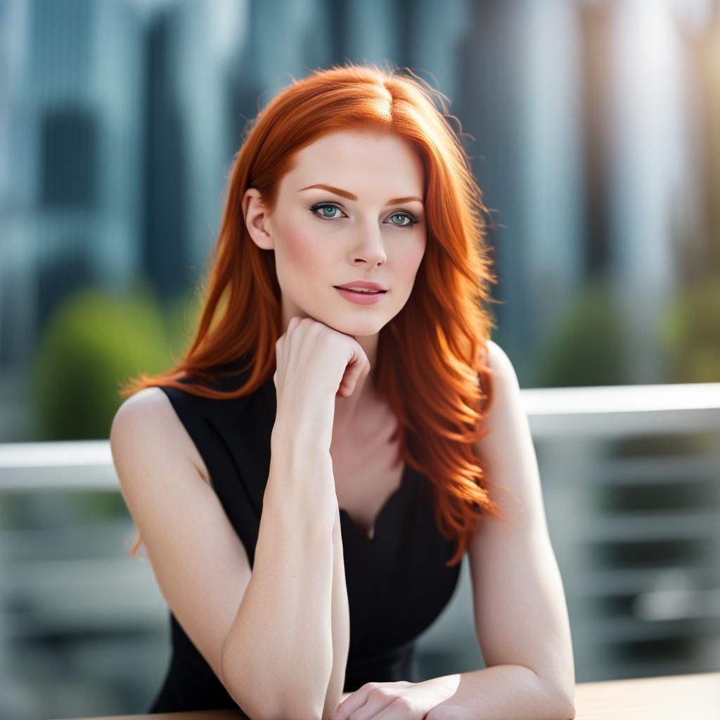 Redhead Secretary at Desk in Professional Photo