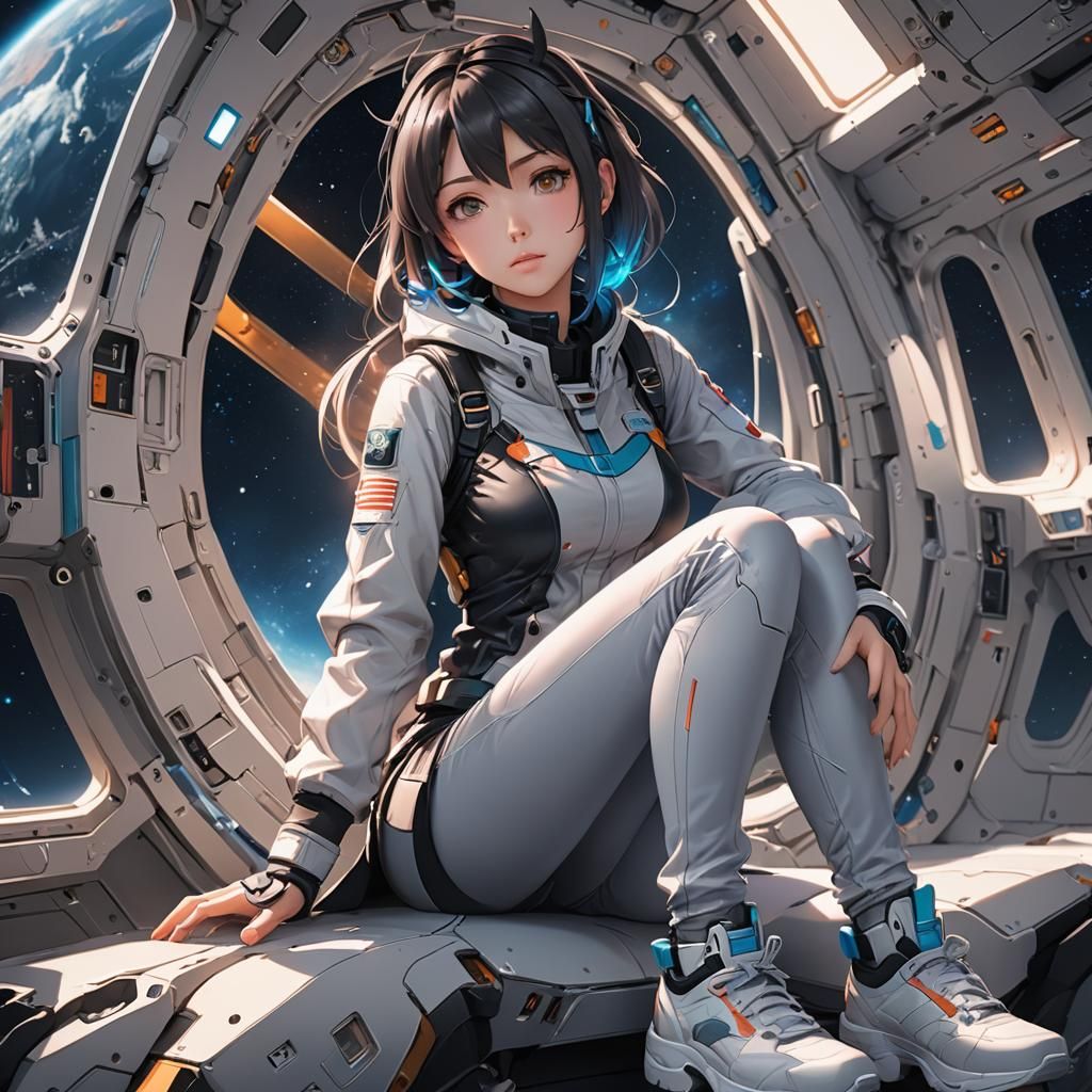 Anime Girl in Space: Detailed 3D Render
