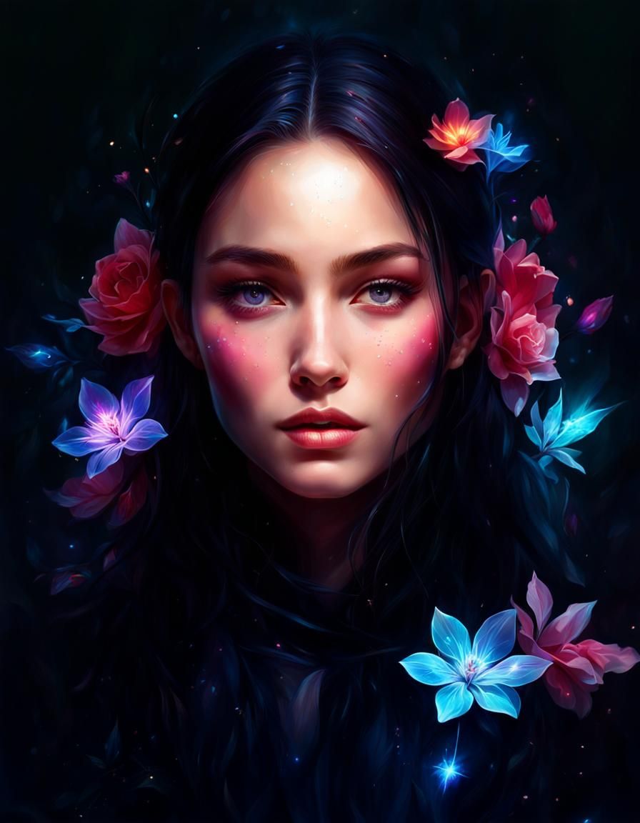 Glowing Magical Flowers in Hyperrealism Style