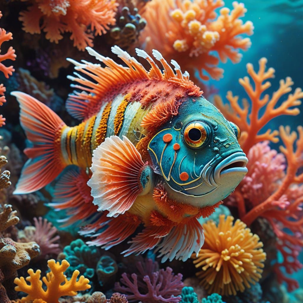 Pom-Pom Fish and Coral Reefs in Abstract Expressionism