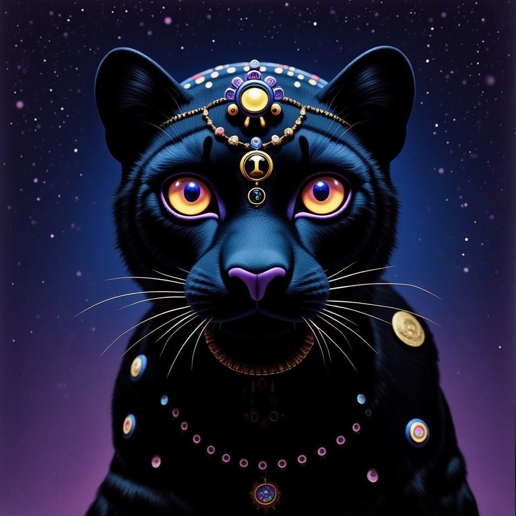 Surreal Black Panther Rules the Cosmic Jungle