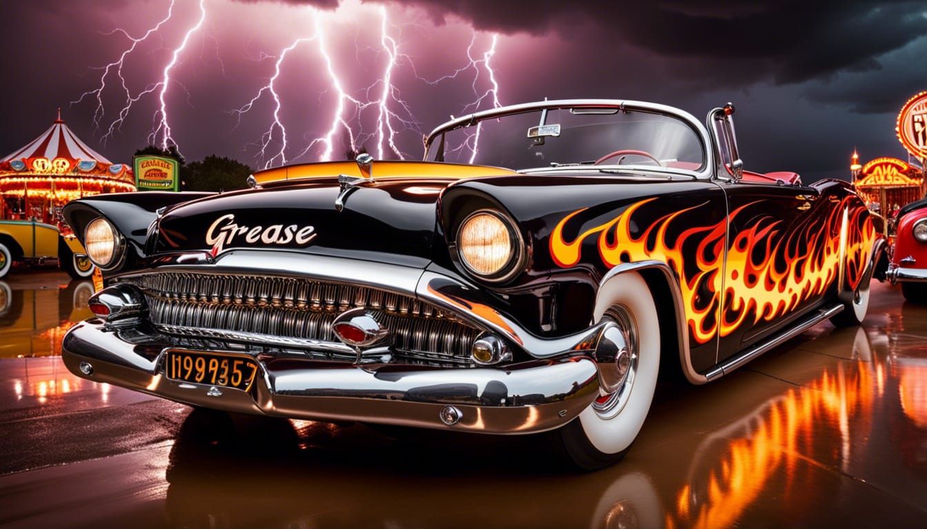 Greased Lightning, a tribute to the hot-rod in the movie Grease with a storm raging