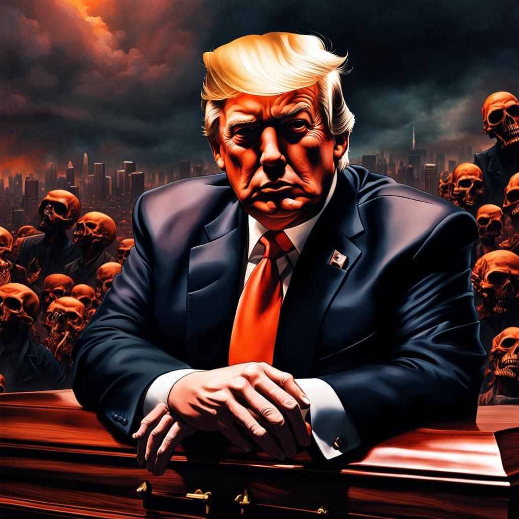 Trump in Casket: Dystopian Matte Painting