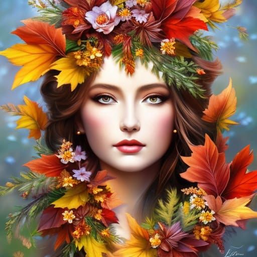 Intricate Wreath of Flowers, Autumn, and Ice