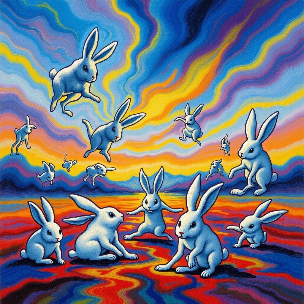 Surreal Rabbits of Desire in a Dreamscape