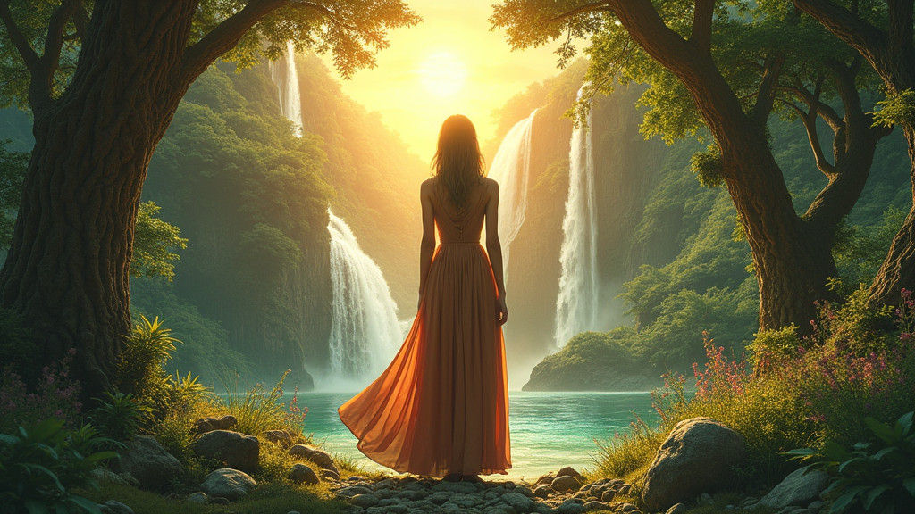 Woman in Forest: Syd Mead, Goldsworthy, Miyazaki Blend