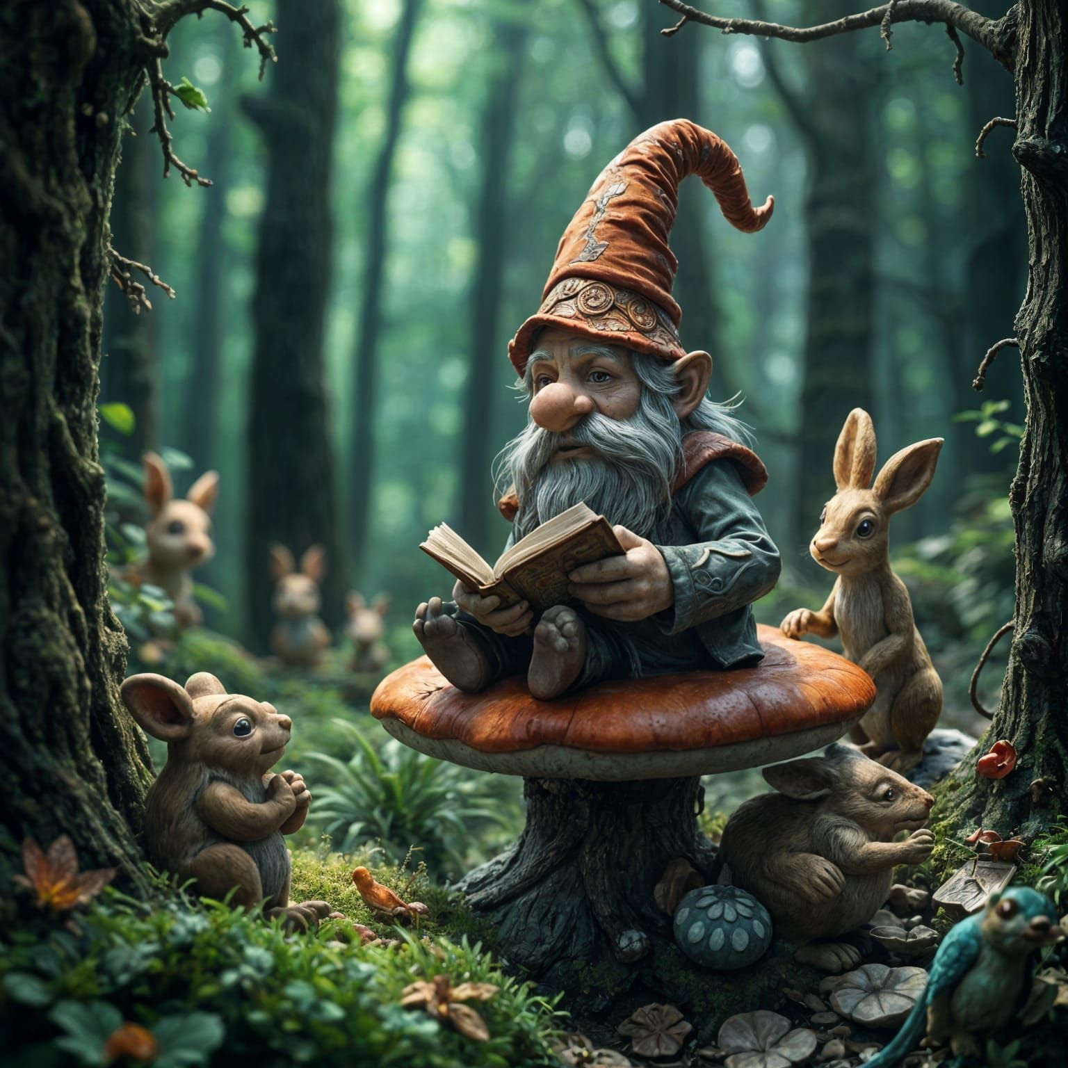 Enchanted Forest Gnome Reading to Creatures