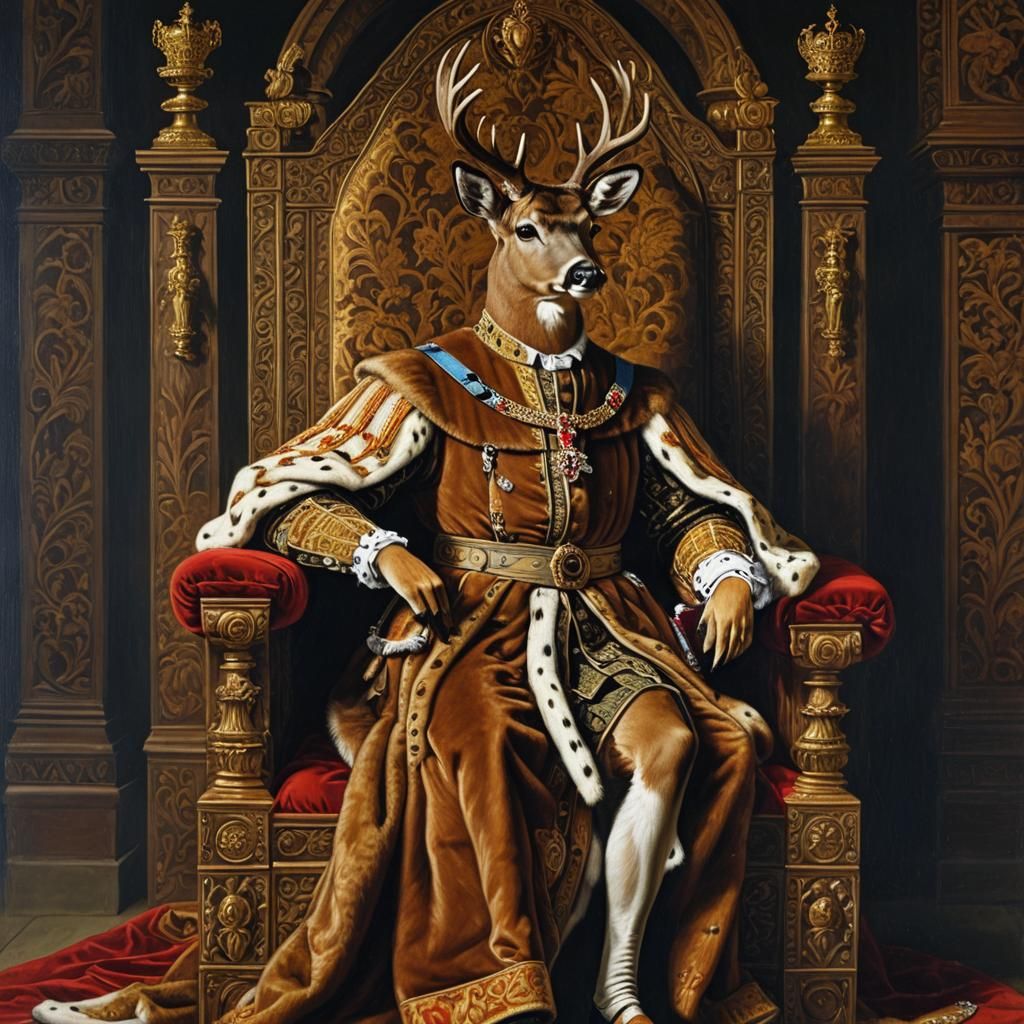 Deer King in Henry VIII Regalia, Oil Painting