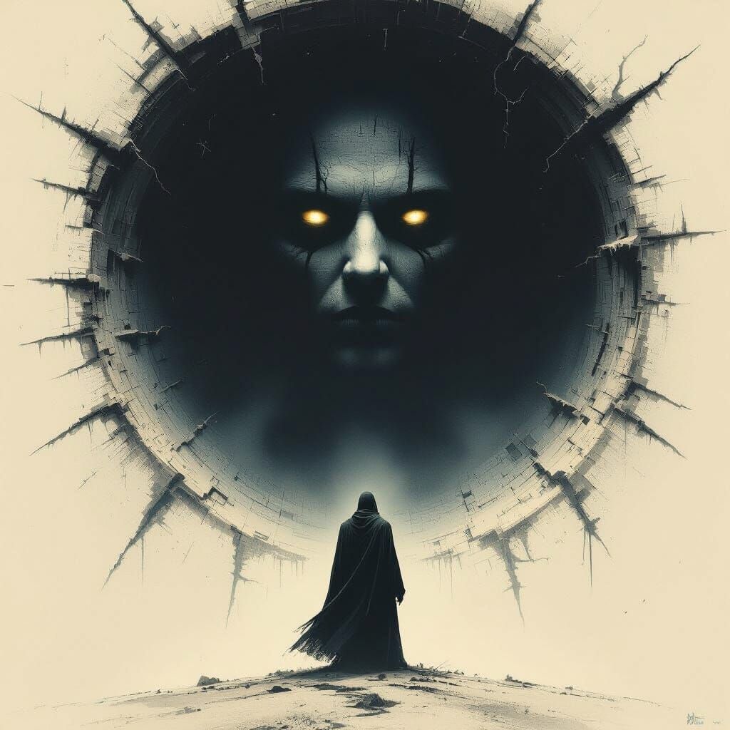 Ominous Figure in Dark Hole: Dark Surrealism