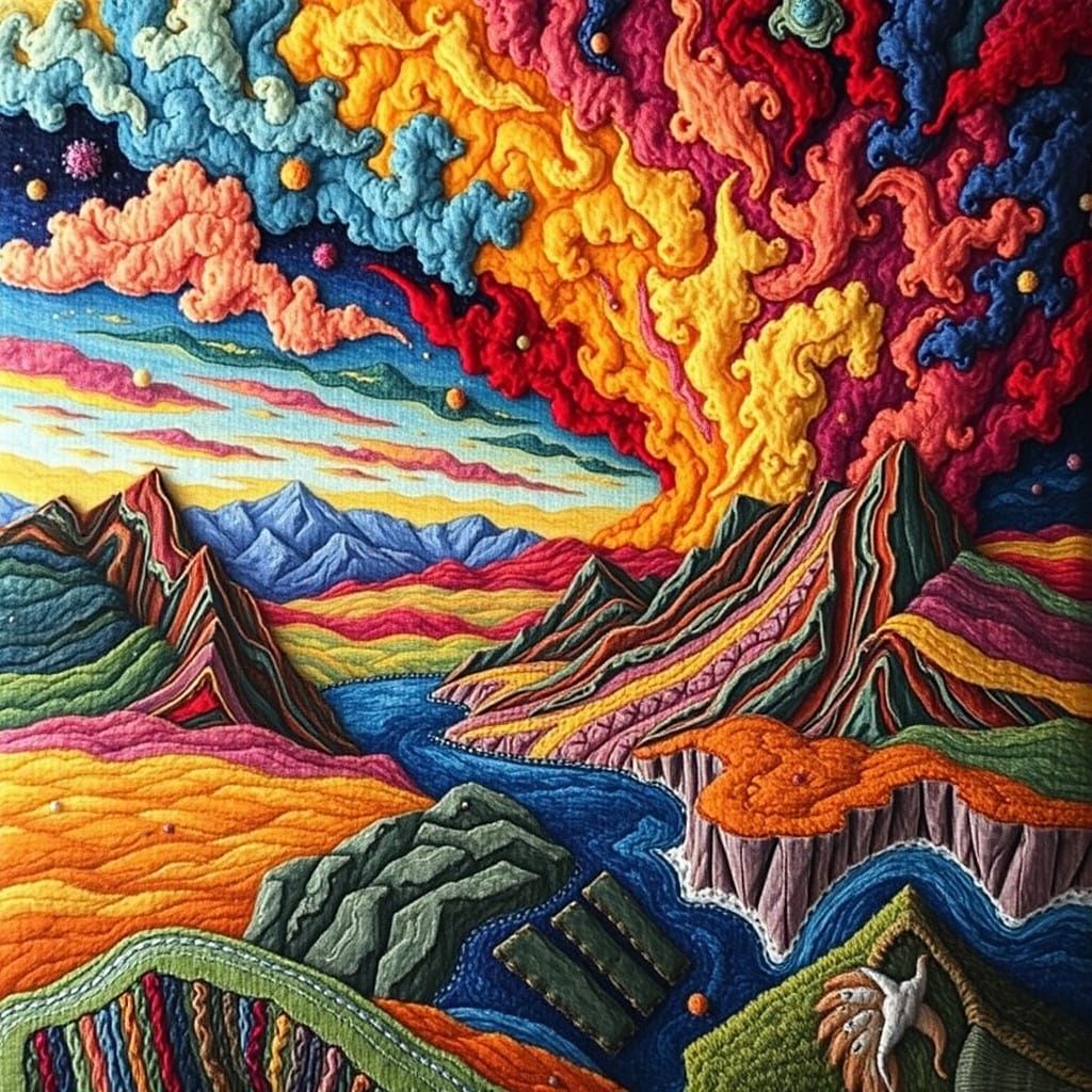 Fractal Tapestry Landscape in Mixed Media