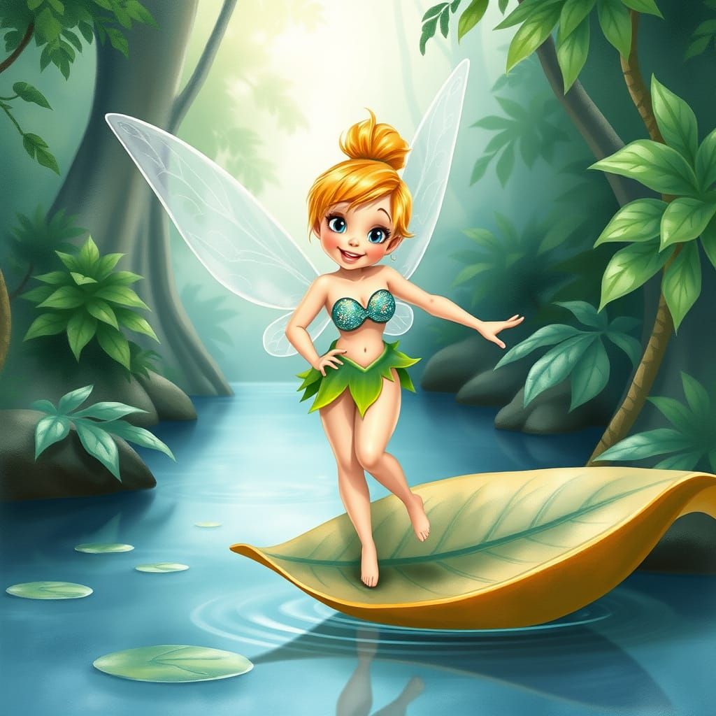 Tinkerbell Ready to Dive, Watercolor Style