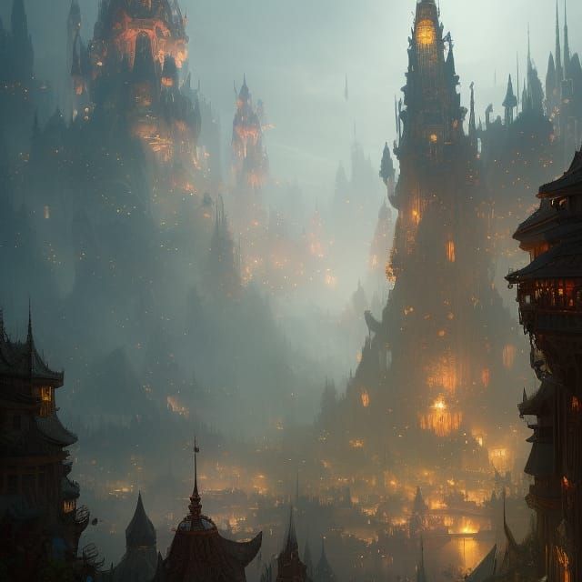Epic Fantasy City Concept Art in 8K