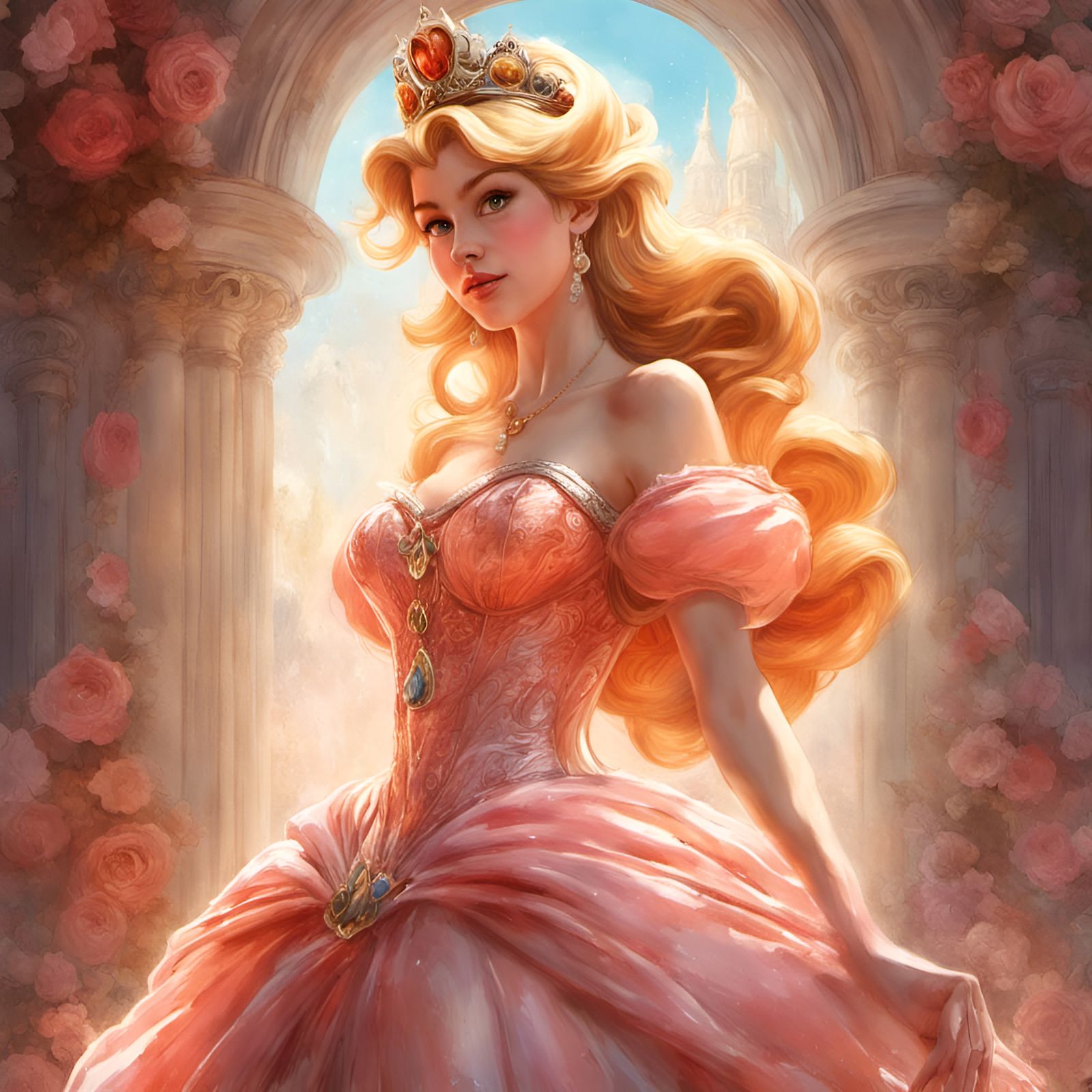 Princess Peach Portrait in Digital Illustration Style
