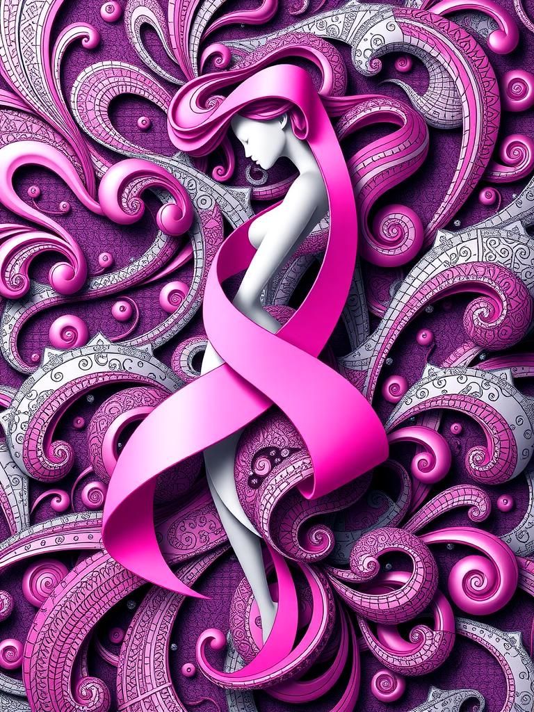 Breast Cancer Awareness: Abstract Ribbon Fractal in 3D